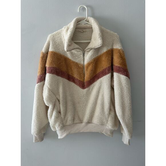 entro Sweaters - Entro Sweater Women's Small Cream Fuzzy Quarter Zip Pull Over Chevron Sherpa